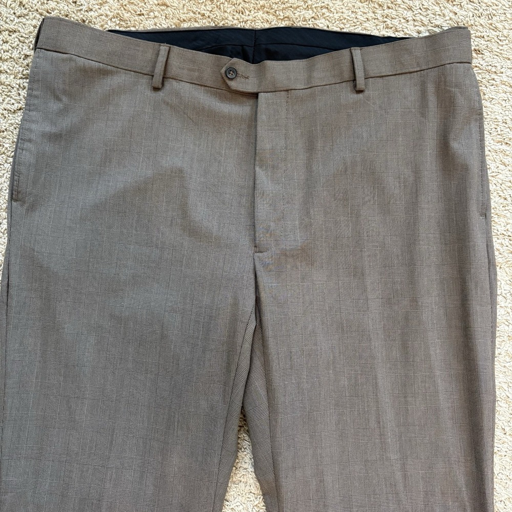 Oak Hill Men's Dress Pants 44x32 Brown Check Flat Front Perfect Fit Straight NWT